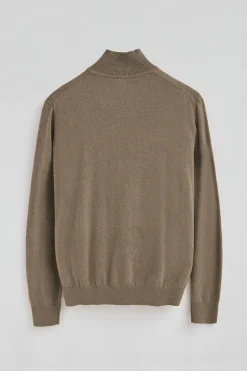 Jersey marron oscuro vigoré de media cremallera y mezcla de lana con bordado Rigby Go