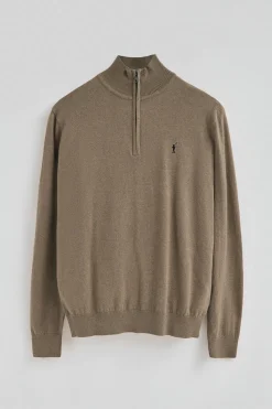 Jersey marron oscuro vigoré de media cremallera y mezcla de lana con bordado Rigby Go