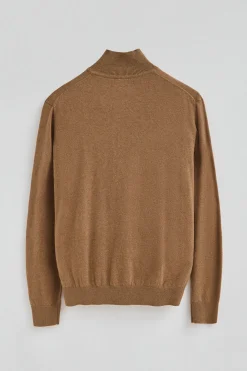 Jersey marron vigoré de media cremallera y mezcla de lana con bordado Rigby Go