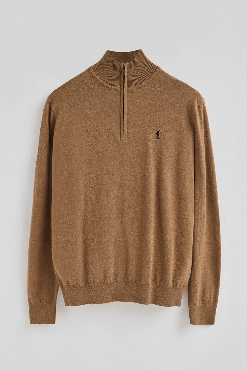 Jersey marron vigoré de media cremallera y mezcla de lana con bordado Rigby Go