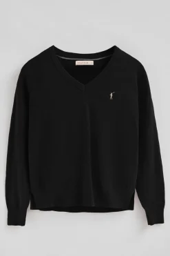 Jersey negro de cuello pico con mezcla de lana y bordado Rigby Go
