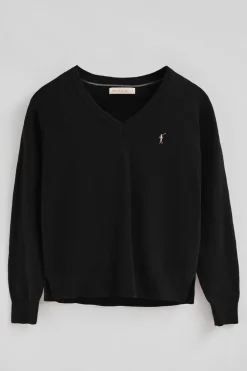 Jersey negro de cuello pico con mezcla de lana y bordado Rigby Go