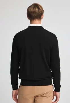 Jersey negro de cuello pico y mezcla lana con bordado Rigby Go
