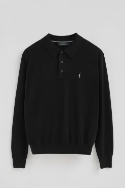 Jersey negro de cuello polo y mezcla de lana con bordado Rigby Go