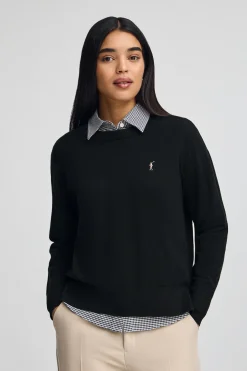 Jersey negro de cuello redondo con mezcla de lana y bordado Rigby Go