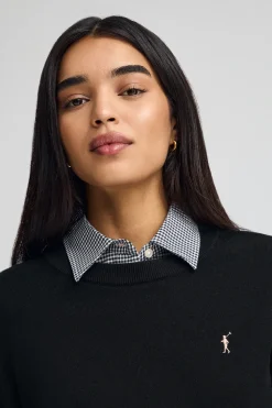 Jersey negro de cuello redondo con mezcla de lana y bordado Rigby Go