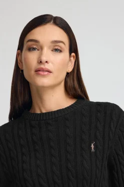 Jersey negro de cuello redondo en mezcla de lana con bordado Rigby Go