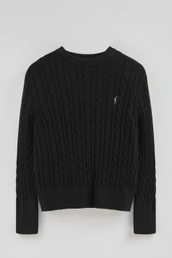 Jersey negro de cuello redondo en mezcla de lana con bordado Rigby Go