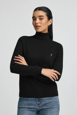 Jersey negro de cuello vuelto en mezcla de lana con bordado Rigby Go