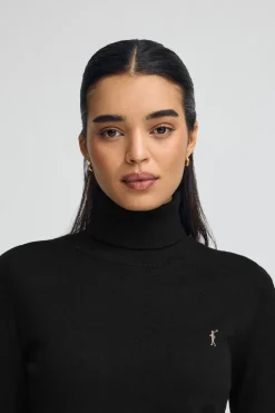 Jersey negro de cuello vuelto en mezcla de lana con bordado Rigby Go