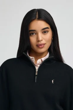 Jersey negro de mezcla de lana con cuello de media cremallera y bordado Rigby Go