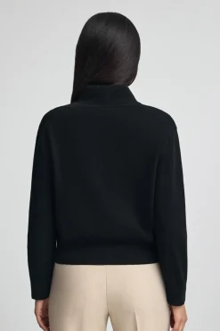 Jersey negro de mezcla de lana con cuello de media cremallera y bordado Rigby Go