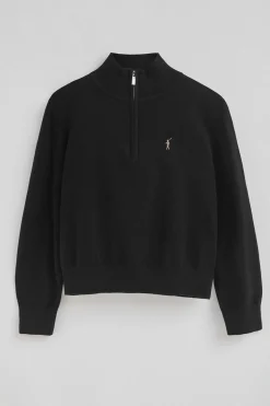 Jersey negro de mezcla de lana con cuello de media cremallera y bordado Rigby Go