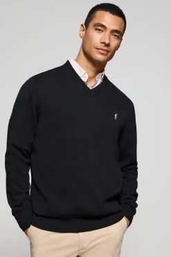 Jersey negro de punto con cuello de pico y bordado Rigby Go