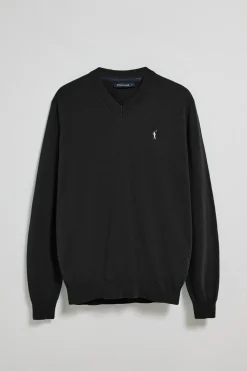 Jersey negro de punto con cuello de pico y bordado Rigby Go