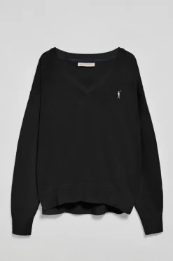 Jersey negro de punto con cuello de pico y logo bordado Rigby Go