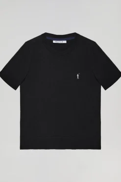 Jersey negro de punto con cuello redondo de manga corta y logo Rigby Go