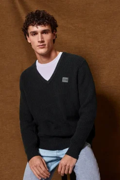 Jersey negro de punto en galga 9 con detalle Polo Club