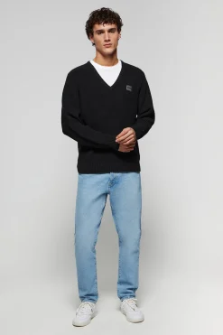 Jersey negro de punto en galga 9 con detalle Polo Club
