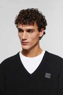 Jersey negro de punto en galga 9 con detalle Polo Club