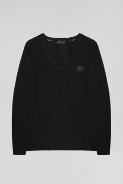 Jersey negro de punto en galga 9 con detalle Polo Club