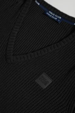 Jersey negro de punto en galga 9 con detalle Polo Club