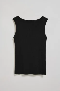 Jersey negro Lalita con cuello barco y botón nacarado