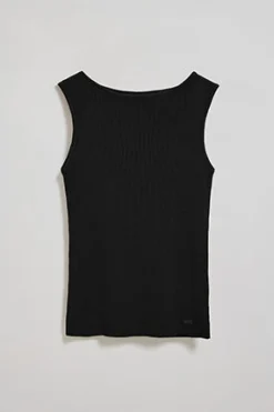 Jersey negro Lalita con cuello barco y botón nacarado