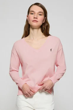 Jersey rosa de punto con cuello de pico y logo bordado Rigby Go