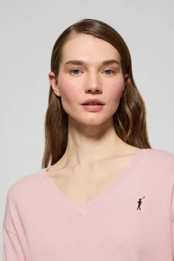 Jersey rosa de punto con cuello de pico y logo bordado Rigby Go