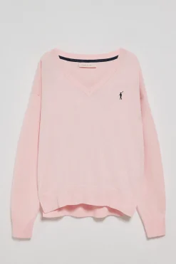 Jersey rosa de punto con cuello de pico y logo bordado Rigby Go