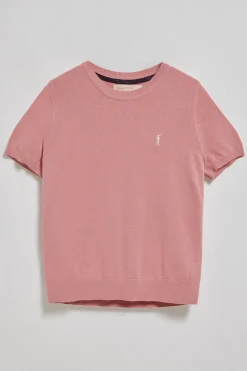 Jersey rosa empolvado de punto con cuello redondo de manga corta y bordado Rigby Go