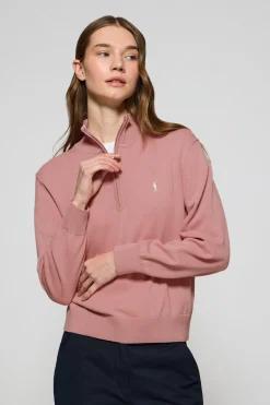Jersey rosa empolvado de punto con media cremallera y bordado Rigby Go
