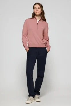 Jersey rosa empolvado de punto con media cremallera y bordado Rigby Go