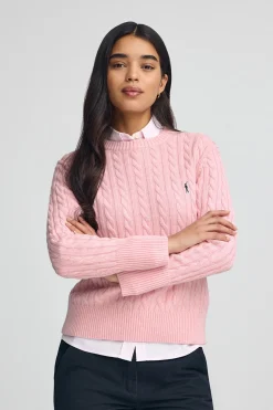 Jersey rosa vigoré de cuello redondo en mezcla de lana con bordado Rigby Go