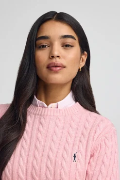 Jersey rosa vigoré de cuello redondo en mezcla de lana con bordado Rigby Go