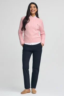 Jersey rosa vigoré de cuello redondo en mezcla de lana con bordado Rigby Go