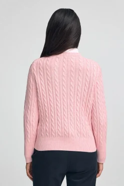 Jersey rosa vigoré de cuello redondo en mezcla de lana con bordado Rigby Go