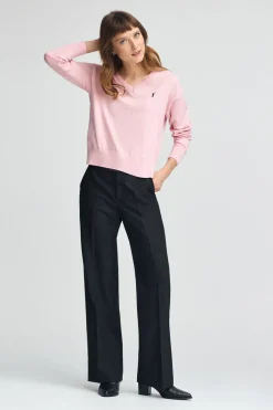 Jersey rosa vigoré de cuello pico con mezcla de lana y bordado Rigby Go