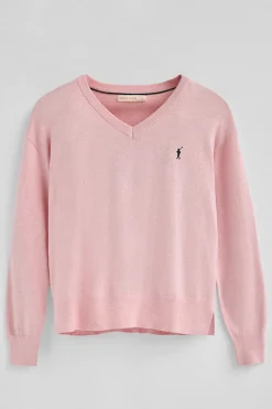 Jersey rosa vigoré de cuello pico con mezcla de lana y bordado Rigby Go