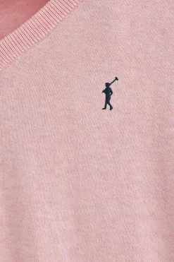 Jersey rosa vigoré de cuello pico con mezcla de lana y bordado Rigby Go