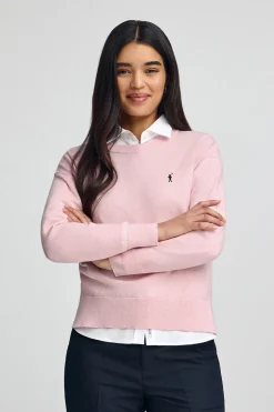 Jersey rosa vigoré de cuello redondo con mezcla de lana y bordado Rigby Go