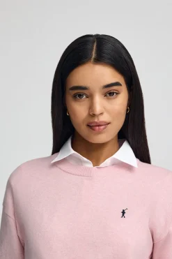 Jersey rosa vigoré de cuello redondo con mezcla de lana y bordado Rigby Go