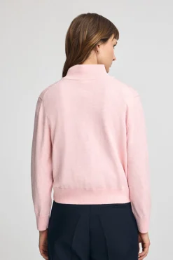 Jersey rosa vigoré de mezcla de lana con cuello de media cremallera y bordado Rigby Go