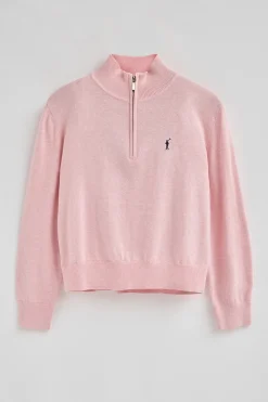 Jersey rosa vigoré de mezcla de lana con cuello de media cremallera y bordado Rigby Go