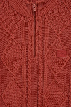 Jersey trenzado Nil rojo anaranjado con cremallera y detalle Polo Club