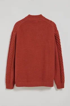Jersey trenzado Nil rojo anaranjado con cremallera y detalle Polo Club