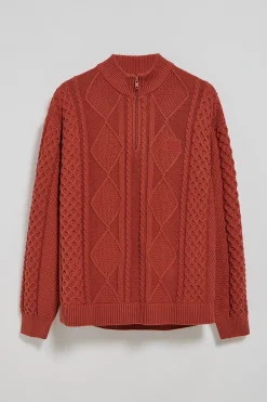 Jersey trenzado Nil rojo anaranjado con cremallera y detalle Polo Club