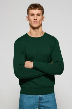 Jersey verde botella de punto con cuello redondo y bordado Rigby Go