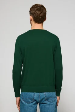 Jersey verde botella de punto con cuello redondo y bordado Rigby Go
